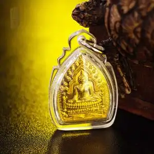 隐粟丨泰国佛牌金色莲台座山佛 闪亮大气吊坠锁骨链佩戴挂件项链