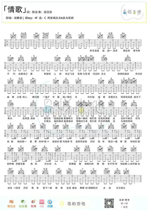 《情歌吉他谱》_梁静茹_吉他图片谱2张