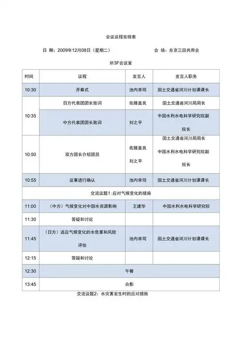 会议议程安排表