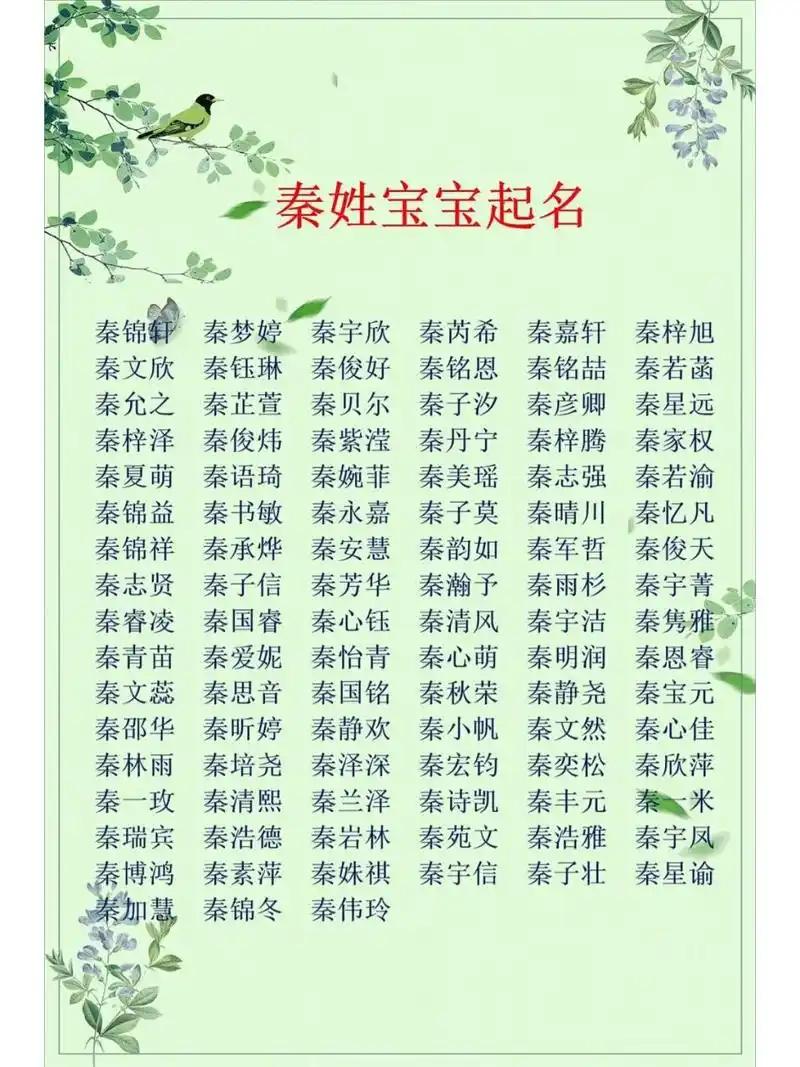 秦姓宝宝起名改名,令人惊艳的宝宝名字,供参考学习