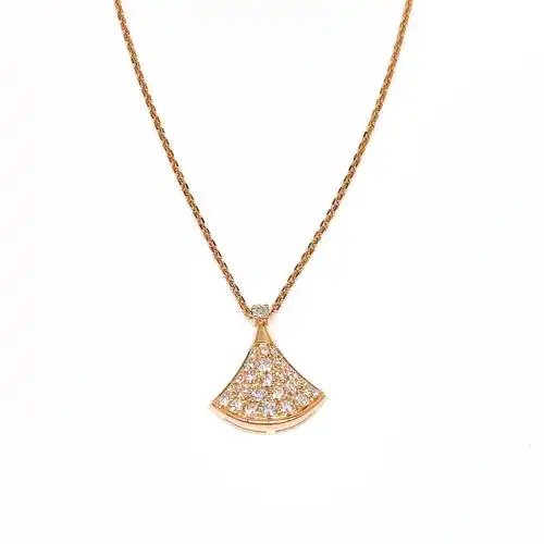 9新]bvlgari宝格丽divas玫瑰金满钻扇子项链公价42300