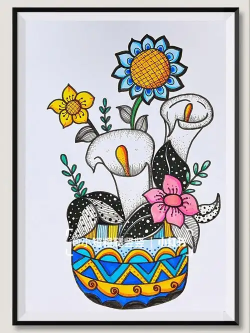 马克笔线描创意画花卉