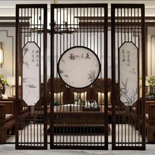 新中式屏风玄关隔断格栅客厅实木花格背景墙移动仿古门窗柜子屏风