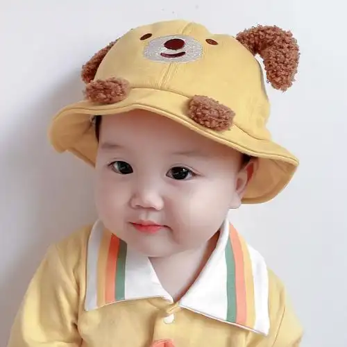 婴儿帽子春秋男童灯芯绒渔夫帽女宝宝可爱超萌帽子