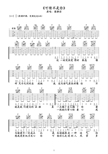 [可惜不是你吉他谱c调]梁静茹可惜不是你吉他谱 c调