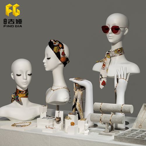 高档模特架头女白色头台头模帽子围巾首饰展示拍摄道具手模摆件