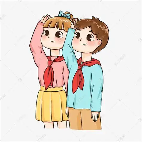 小女孩敬礼国旗简笔画