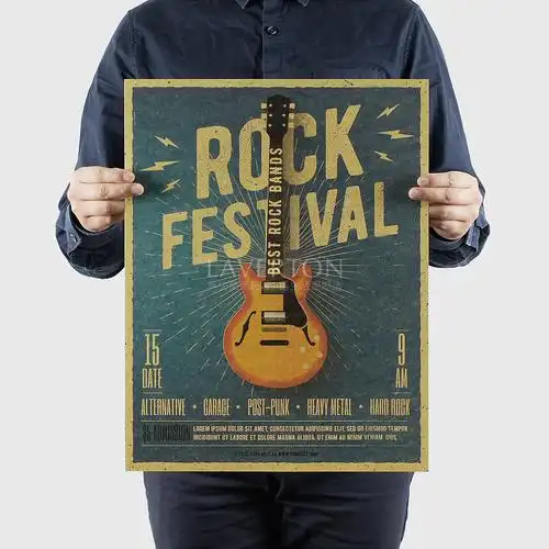 海报墙纸音乐摇滚乐队复古牛皮纸海报杰克逊披头士黄家驹宿舍酒吧琴行