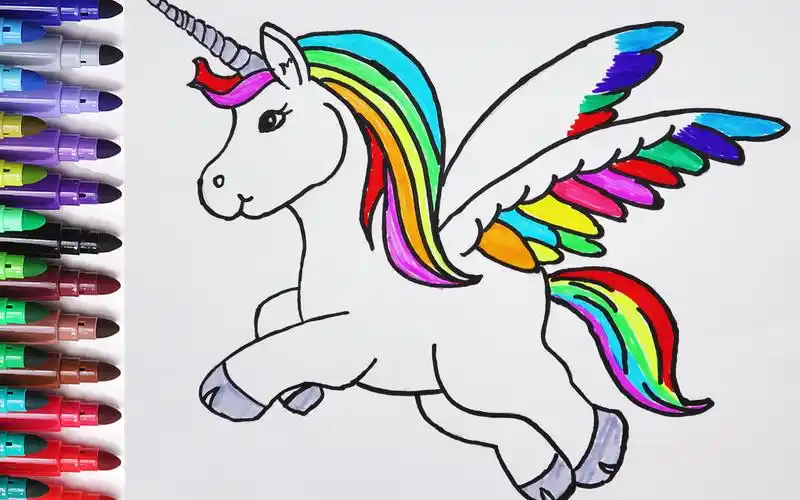 如何画独角兽,儿童小孩画画和填色