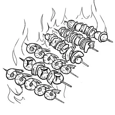 卡通线描手绘烧烤烤串食物素材插画烧烤元素jpg素材