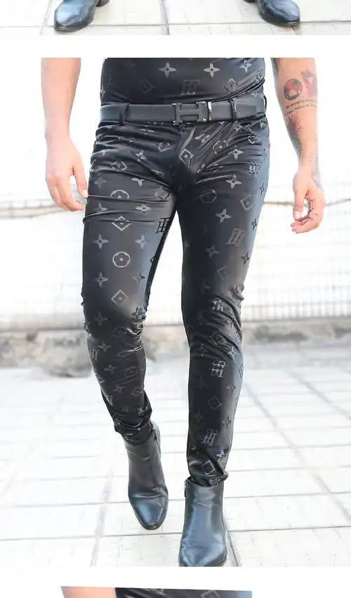 魅色厂家直销新款男士长裤凸裆pu皮裤nk78底裆拉链休闲裤紧身长裤