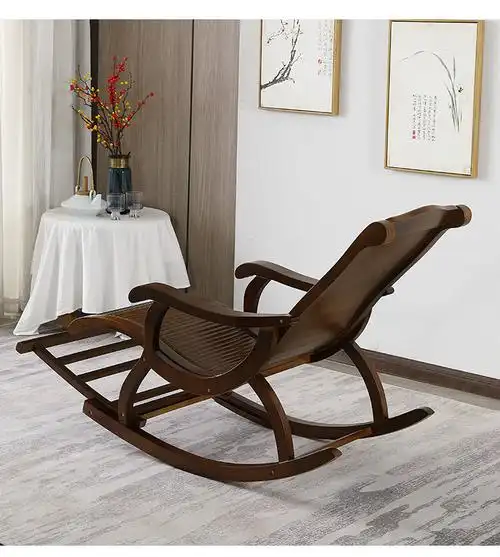加长款实木摇椅躺椅中式家用阳台椅休闲椅老人椅逍遥椅 加长款胡桃色