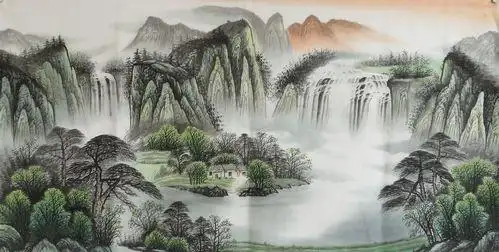 瀑布图片山水画瀑布图片山水画风水
