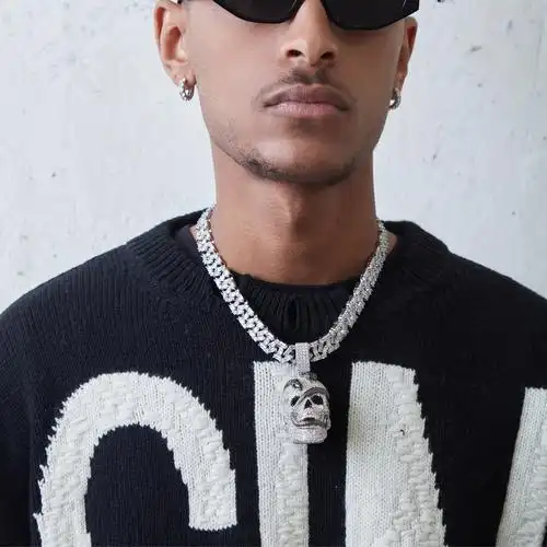 icegang欧美嘻哈hiphop潮流男款个性骷髅蛇头满钻项链