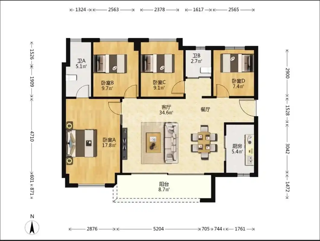 这有漏,迅猛来捡!智慧慢城  114方4房2厅2卫户型   - 抖音