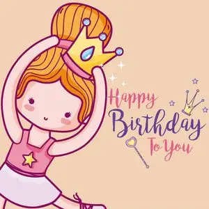 生日贺卡可爱的女孩芭蕾舞演员卡通插图图形设计照片
