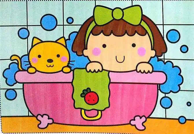 陪我洗澡的玩具简笔画彩色