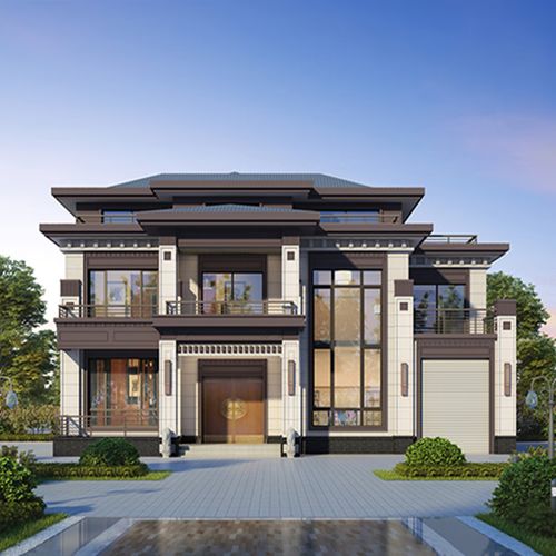 喜墅吉三层新中式别墅设计图纸新农村自建房建造设计施工带车库效果