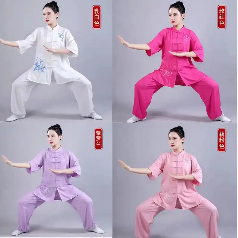 为大家安利一款夏季刺绣棉麻男女短袖太极服武术服.