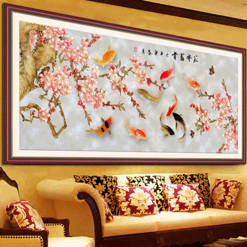 满钻魔方圆钻diy钻石画 钻石绣 钻石十 字绣客厅 花开富贵九鱼