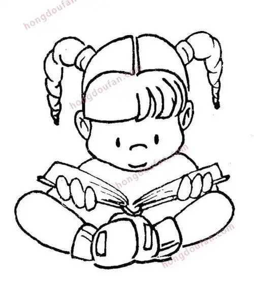11张黑白可涂色读书的小朋友卡通简笔画