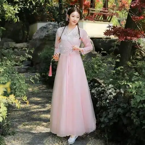 古装女中国风汉服女魏晋仙气古风仙女裙交领连体原创汉服全套 白色