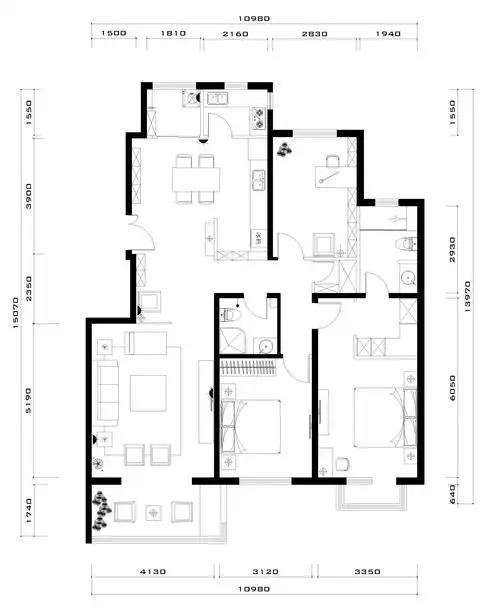 水郡长安150平新中式风格设计师赏析-平面布局图