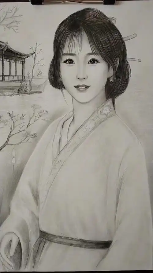 古装美女素描绘画古装
