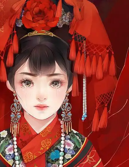 娇美柔弱的二次元古风新娘图,哭泣的模样更加楚楚可怜