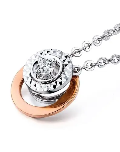 六福珠宝钻石吊坠圆形双色k金钻石吊坠不含链定价