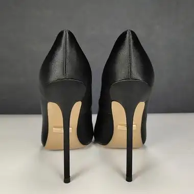 黑色气质绸缎8cm宴会10厘米尖头高跟鞋女细跟不累脚性感职业单鞋