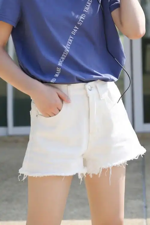 蜜妃儿白色牛仔短裤女新款宽松高腰裤子女显瘦百搭学生阔腿裤