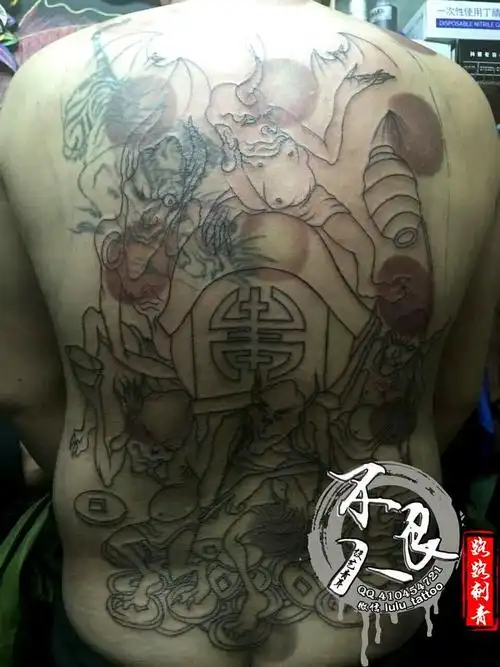 五鬼运财,遮盖下山虎_纹身图案手稿图片_ll的纹身作品集