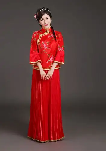 古装民国中式婚礼姐妹小凤仙戏服古筝演出服angelababy秀禾伴娘服