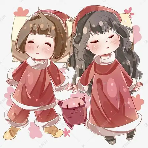 新年睡着的两个女孩