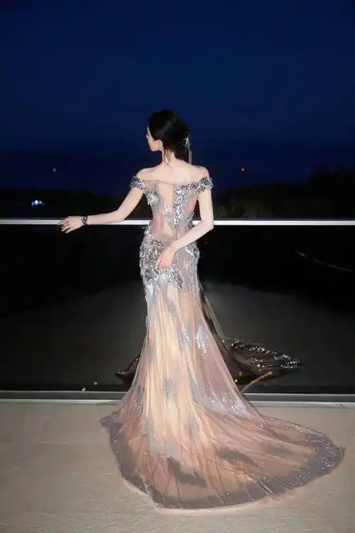 刘诗诗一袭银色亮片鎏金裙,优雅大气,曲线背影好美_黑夜_美貌