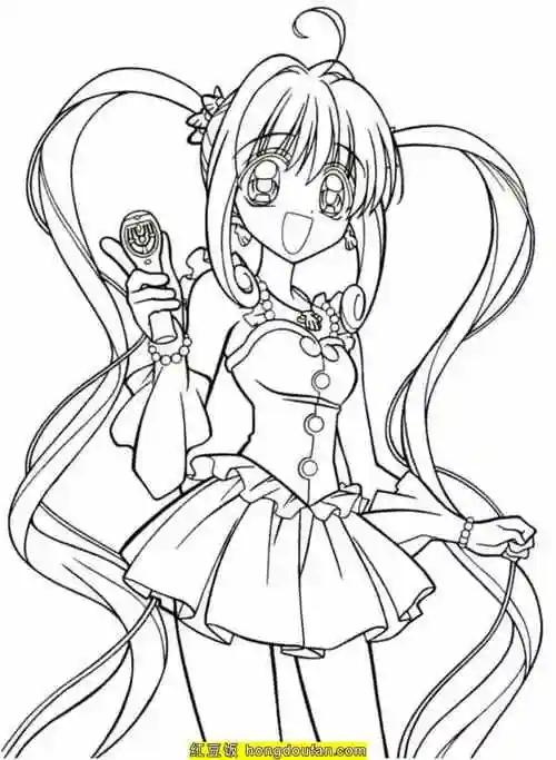 12张大眼睛的二次元美少女卡通涂色图片免费下载-红豆饭小学生简笔画