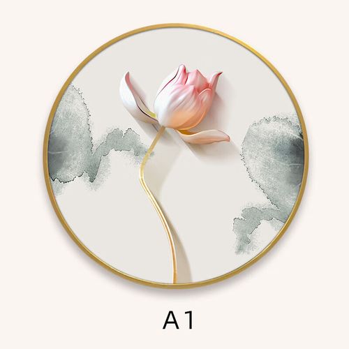 莲花圆形壁画客厅餐厅入户玄关装饰画发光带灯 a1 120*120cm亮金色铝