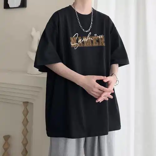 重磅新款260g纯棉字母印花短袖t恤男夏季潮牌潮流宽松衣服青少年