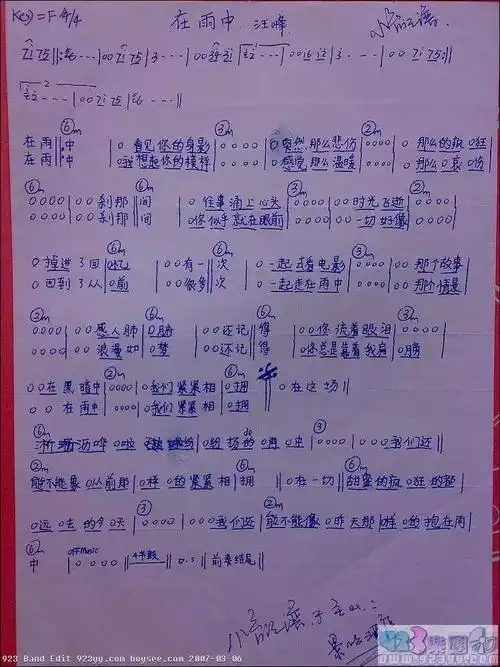 汪峰-在雨中简谱-虫虫乐谱