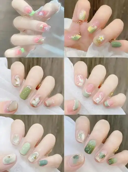 夏季清新花朵美甲96仙气显白冰透美甲