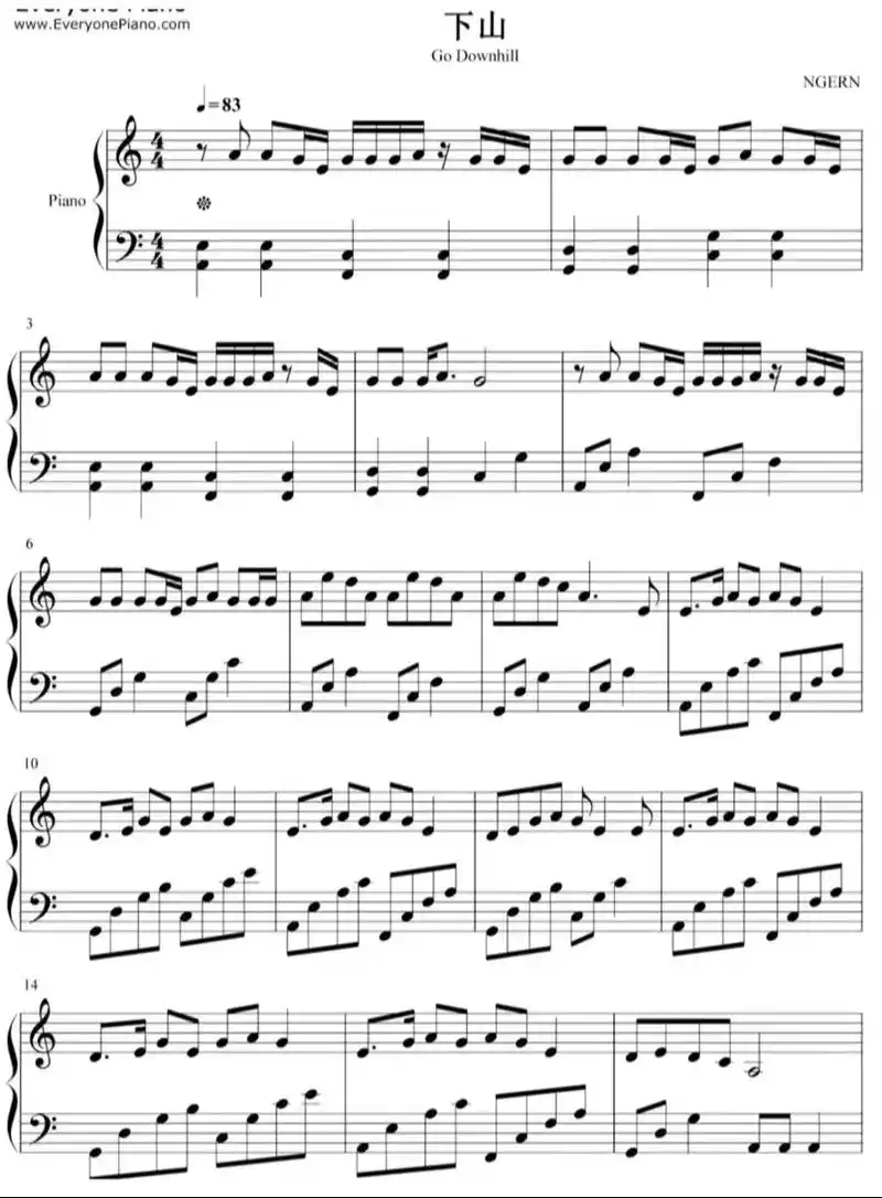 下山钢琴谱.下山钢琴谱#钢琴谱 #钢琴 #今天你练琴了吗 # - 抖音