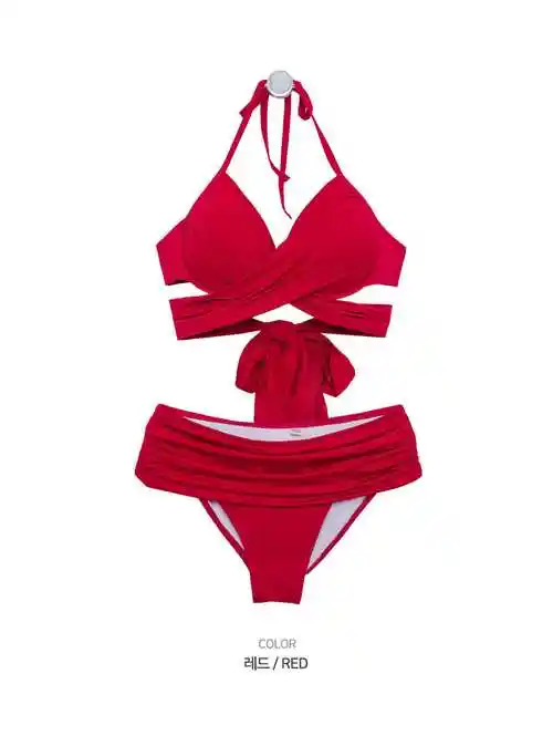 比基尼泳衣女韩国ins风度假性感绑带三点式高腰分体式泡温泉泳装黑色s