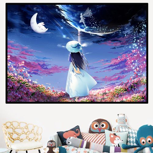 5d钻石画满钻动漫梦幻星空diy点贴钻十字绣卡通女孩简约客厅带框