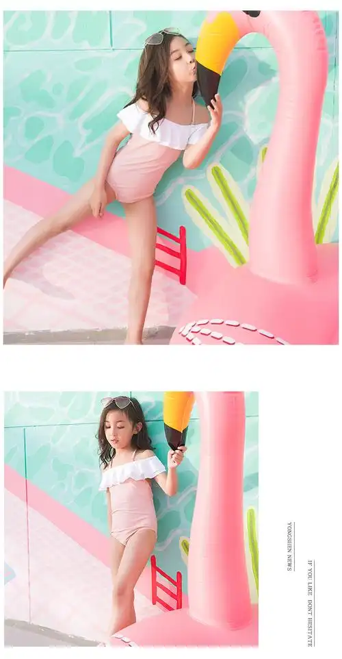 迪士尼官方2022新款女儿童中大童女孩连体三角泳衣花边肩袖泳衣时尚小