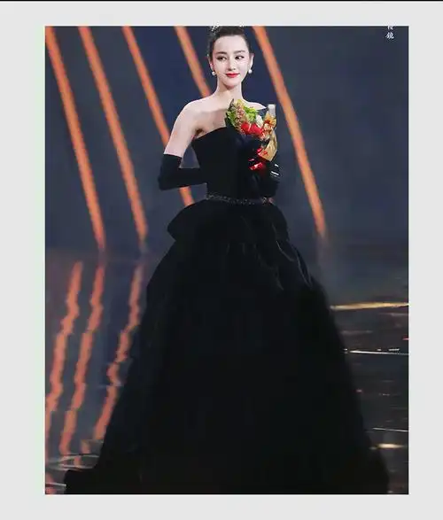 迪丽热巴同款礼服新款赫本风黑色长裙抹胸显瘦明星同款宴会晚礼服