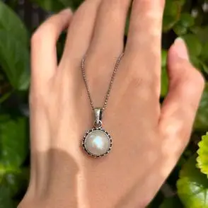 尼泊尔手工925纯银镶嵌天然珍珠吊坠复古宫廷气质民族风锁骨坠