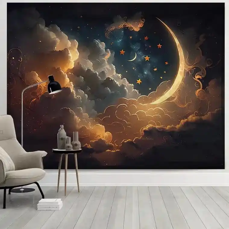 梦幻竖版壁画卧室宿舍夜空背景3d墙壁纸.#梦幻唯美竖版客厅背 - 抖音