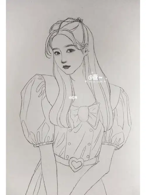 彩铅手绘#水彩人物#水溶性彩铅#线稿#自学画画#关晓彤