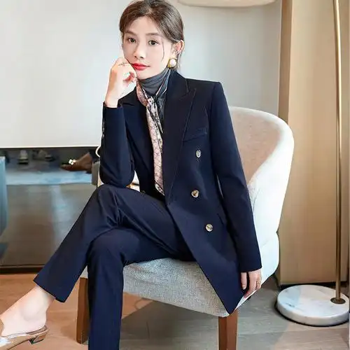 休闲藏青色大牌西装套装女秋冬季高级感西服职业装时尚气质女神范